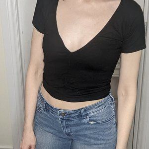 Y2K deep-V ribbed crop top